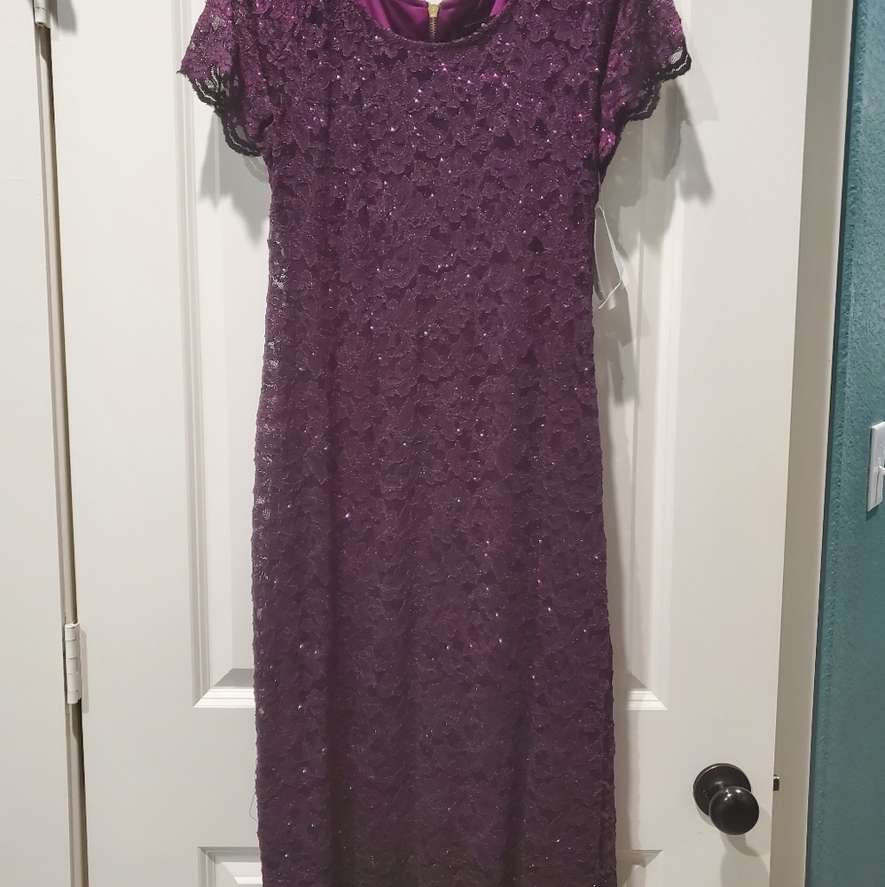 Purple lace evening dress.